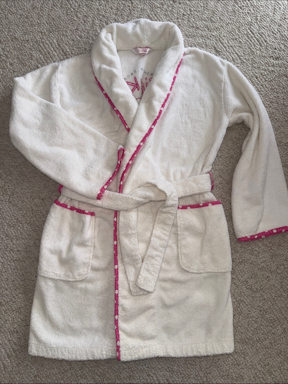 PINK Victoria's Secret White Bath Robe with Pink Polka Dot Trim